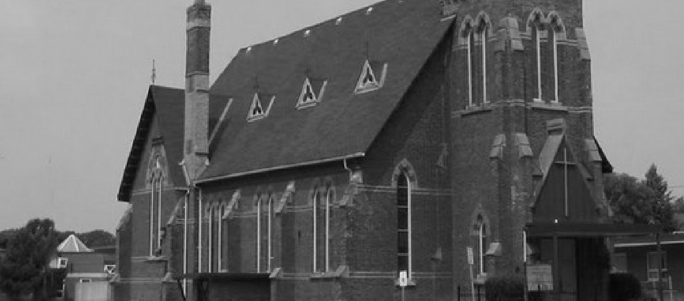 Black and White Photo of Old Church